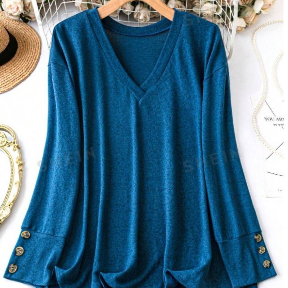 Plus Size Button Detail Drop Shoulder T-shirt